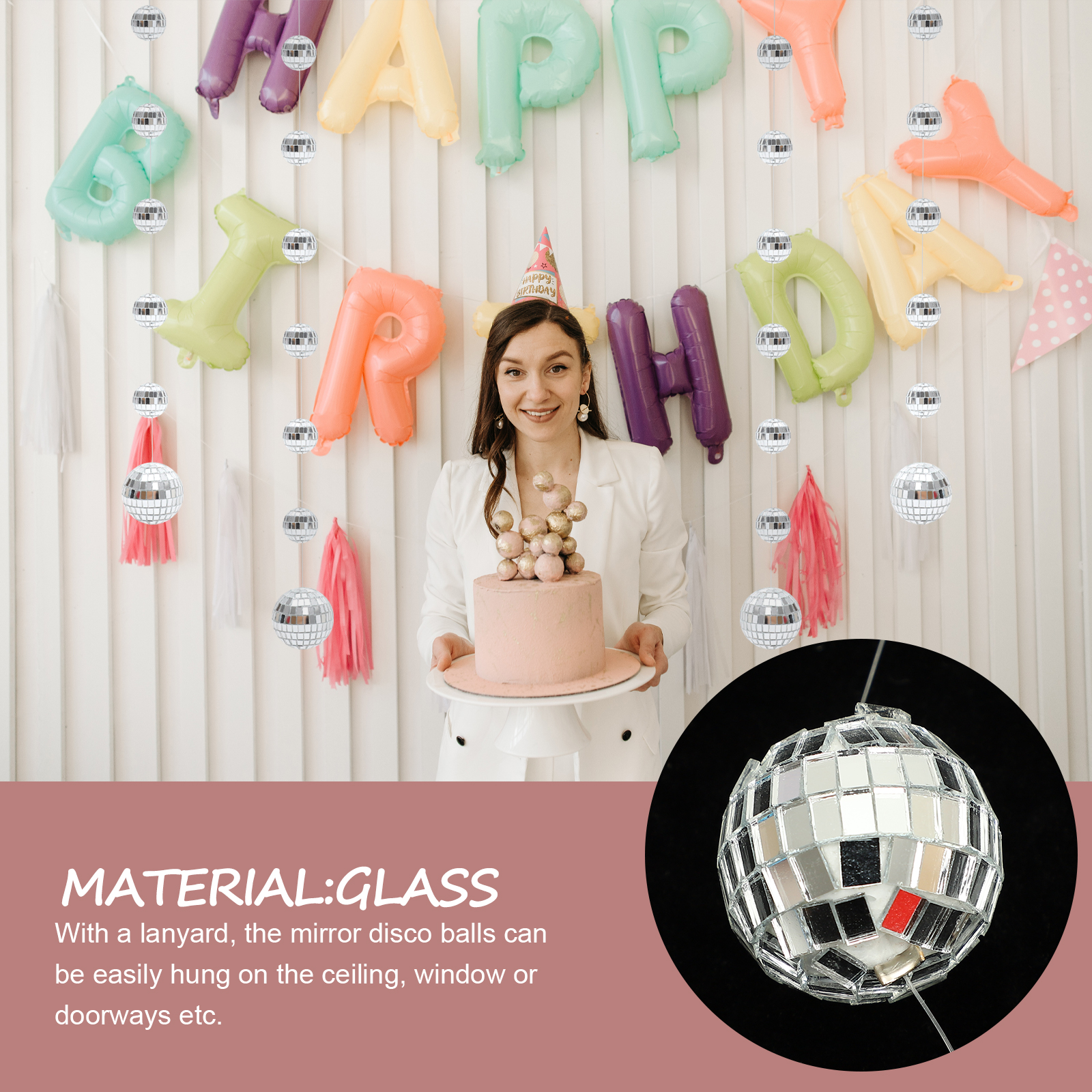 Disco Ball Mirror - Disco Mirror Reflective Ball Hanging String