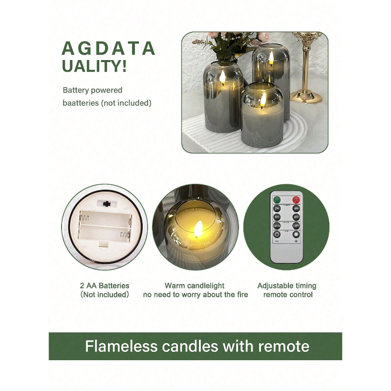 Lightings Decoration - 3 Pack Grey Flameless LED Candles