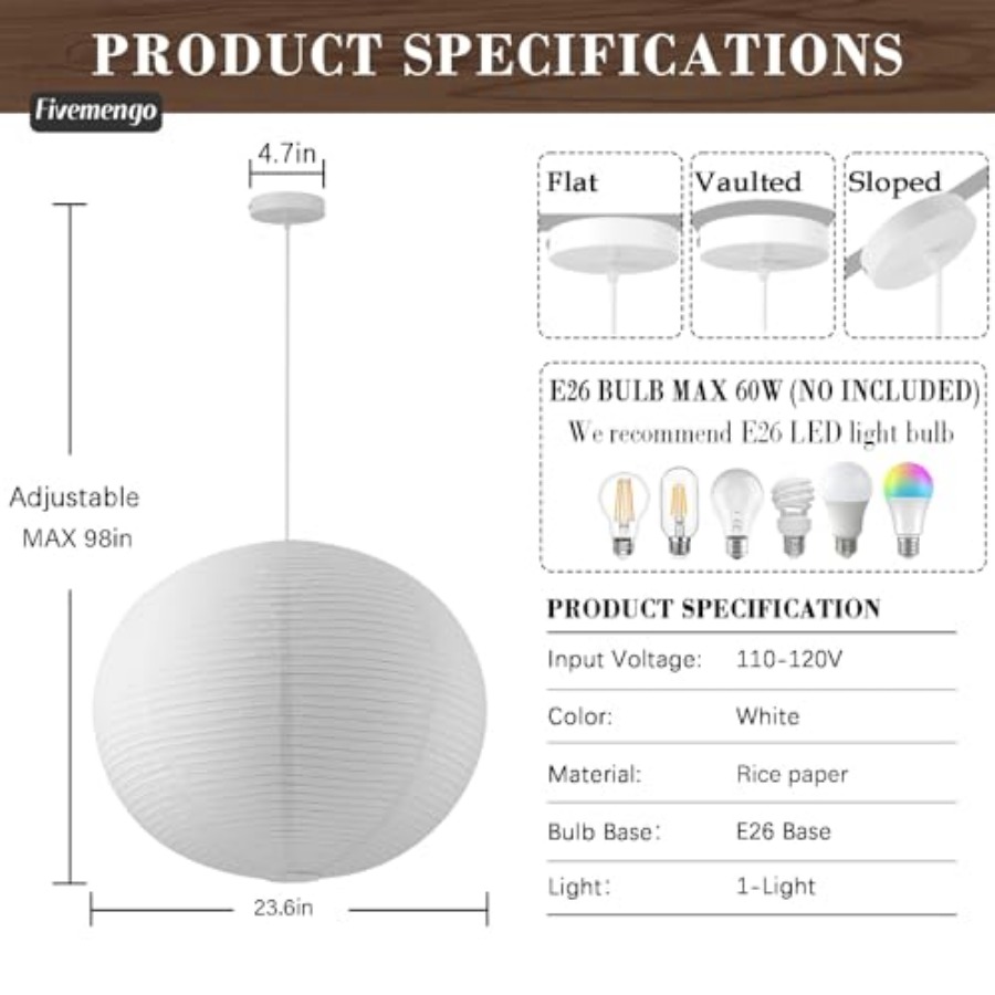 Large Rice Paper Pendant Light - Lantern Paper Solar review and price