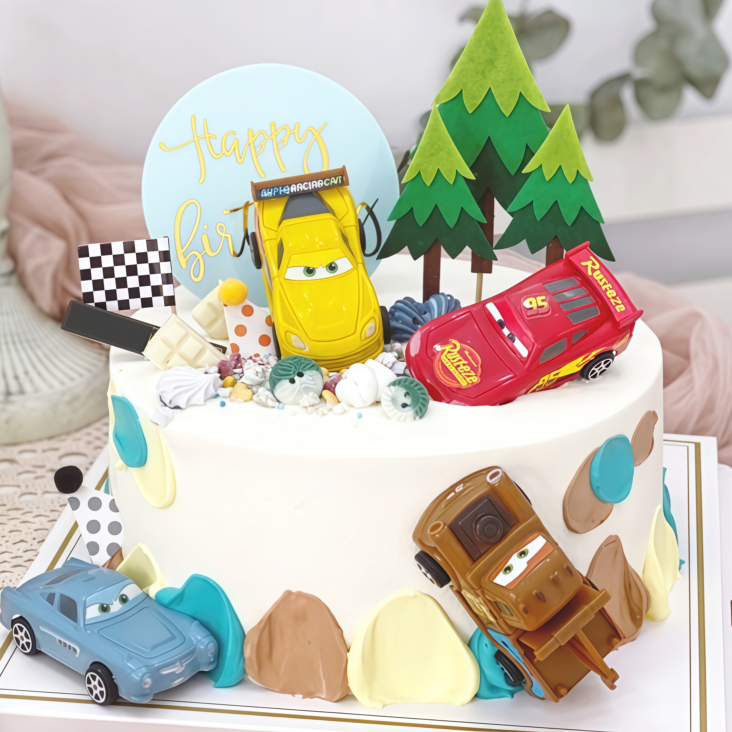 4pcs Lightning Cars Happy Birt - Lighting Mcqueen Birthday Decor review and price