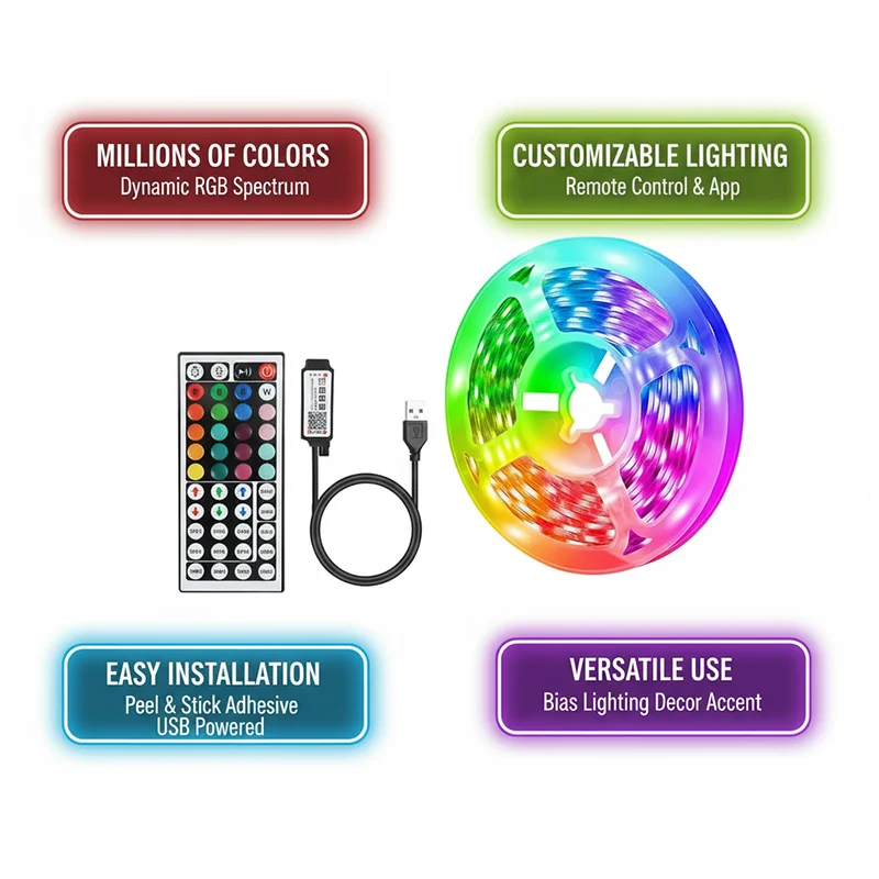 DC 5V USB LED Strip Lights APP - Room Decor Lighting Lamp review and price