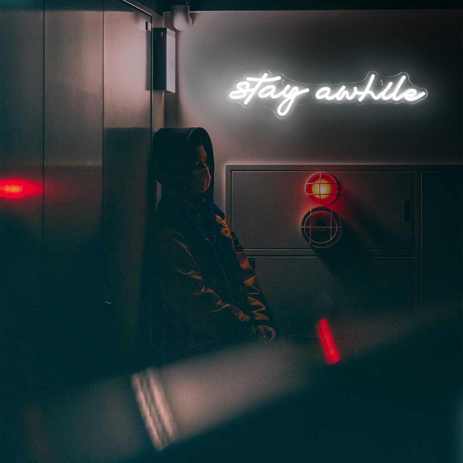 Stay Awhile Neon Signs USB Dim - Lighting Decor In Room review and price