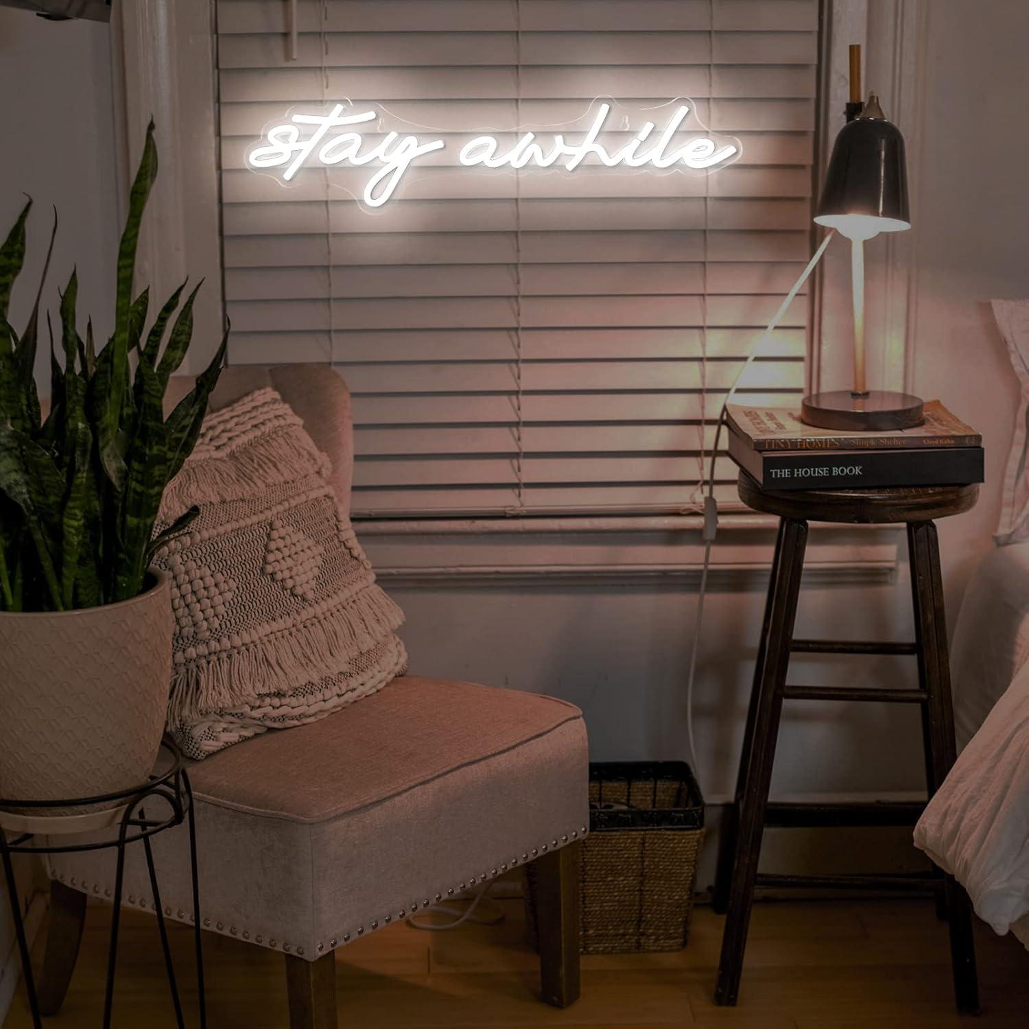 Stay Awhile Neon Signs USB Dim - Lighting Decor In Room review and price