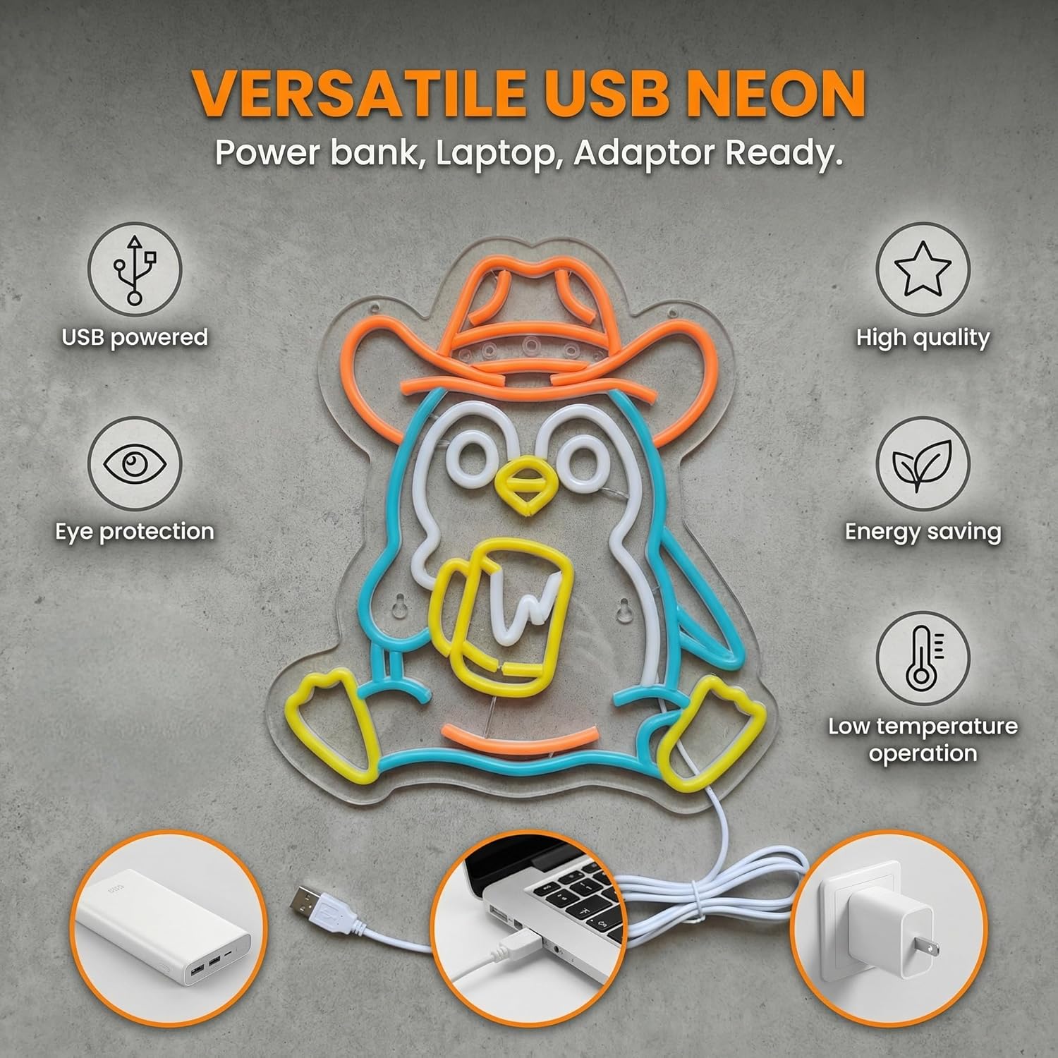 Penguin Neon Sign USB Powered  - Lighting Decor In Room review and price