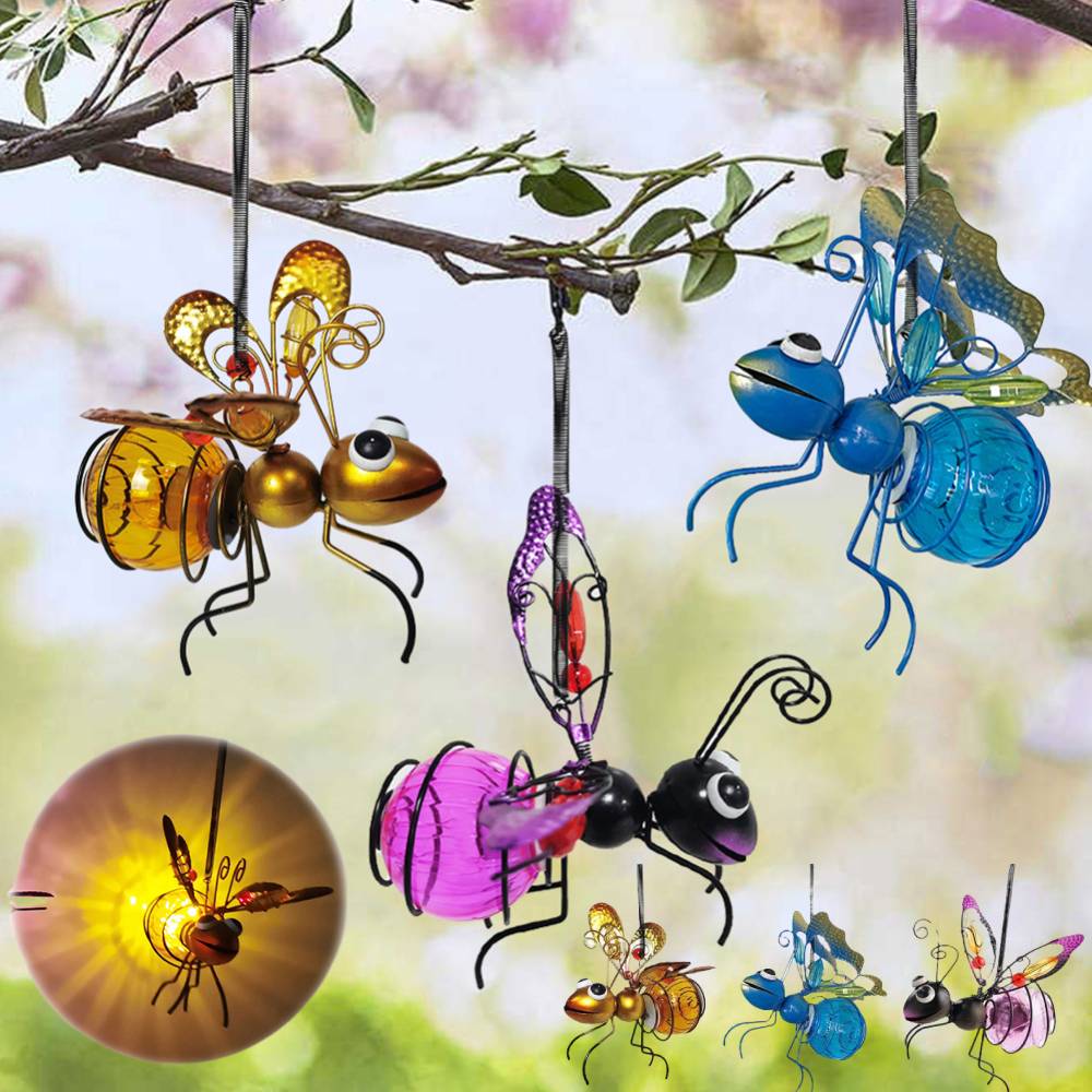 Solar Iron Insect Statue With  - Lighting Bug Decor review and price