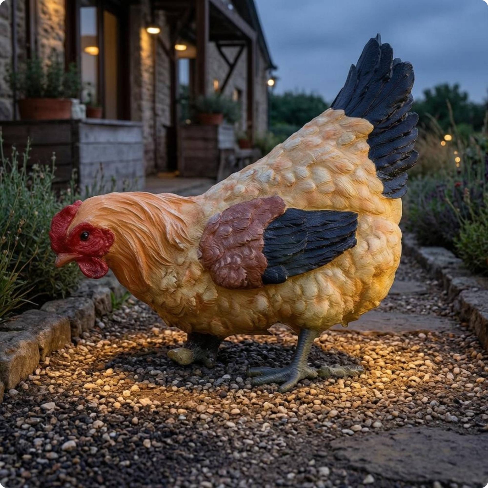 Solar Chicken Garden Sculpture - Outdoor Lighting Decor Ideas review and price